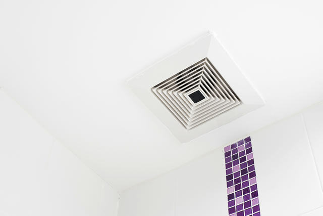 The ceiling fan in the bathroom