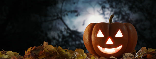 View of a Halloween night scene with lantern in pumpkin - 3d rendering