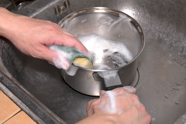 Closeup Hand Washing Pot