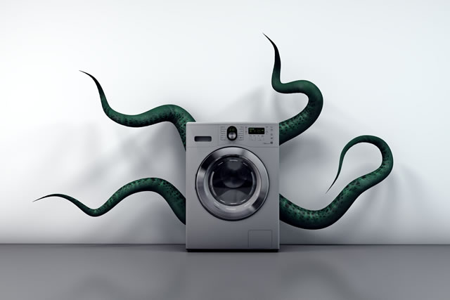 Washing machine with the monster of bad smells inside
