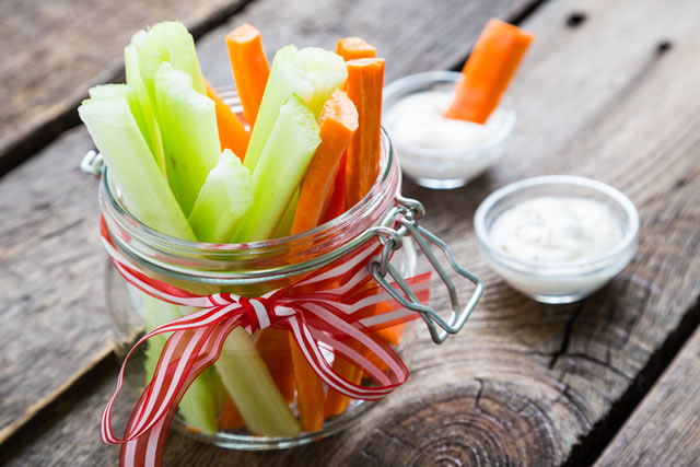 The sticks of carrots and celery, healthy snacks