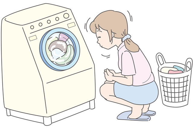 洗濯機と女性のイラスト