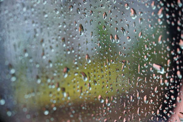 窓にうつる雨の雫