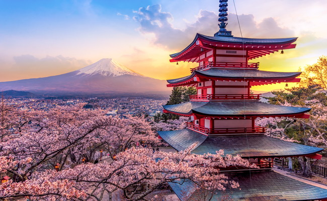 富士山と桜とお城