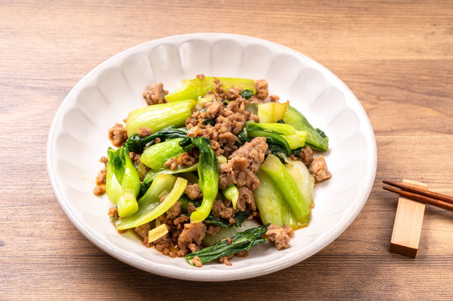 青梗菜のそぼろ炒め